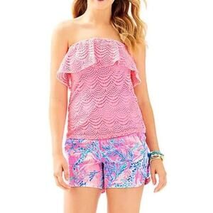 Lilly Pulitzer Wiley Tube Top in Coral Reef Tint Pink, Size Small | Lace Summer